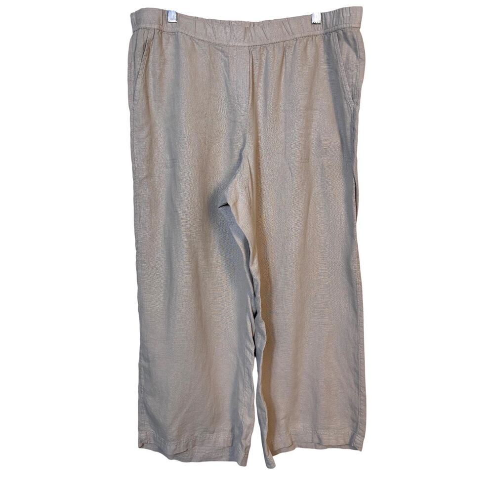 J Jill Linen Tencel Blend Wide Leg Cropped Pants Large Beige Beach Resort Travel